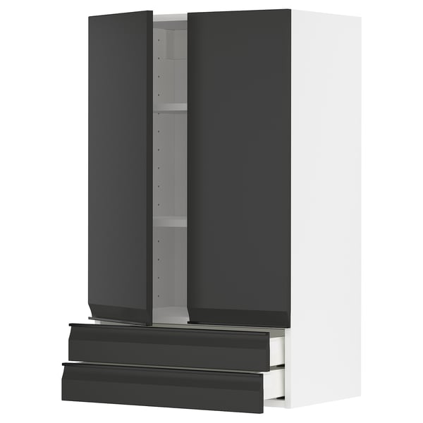 METOD / MAXIMERA wall cabinet w 2 doors/2 drawers, white/Upplöv matt anthracite, 60x100 cm