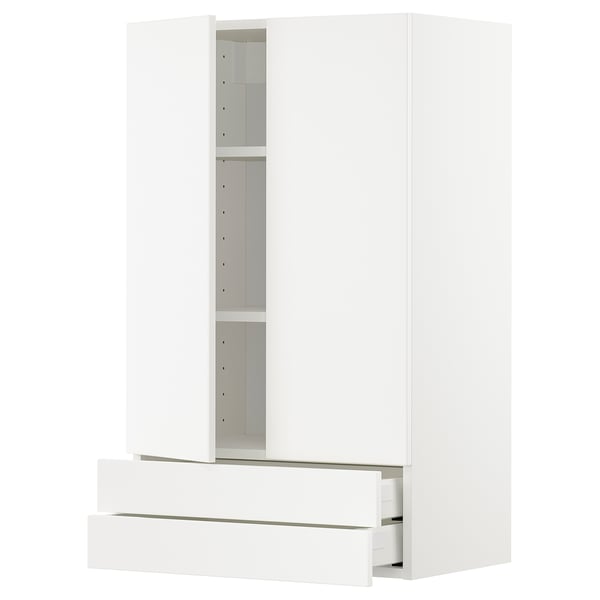 METOD / MAXIMERA - METOD / MAXIMERA Wall cabinet w 2 doors/2 drawers, white/Veddinge white, 60x100 cm