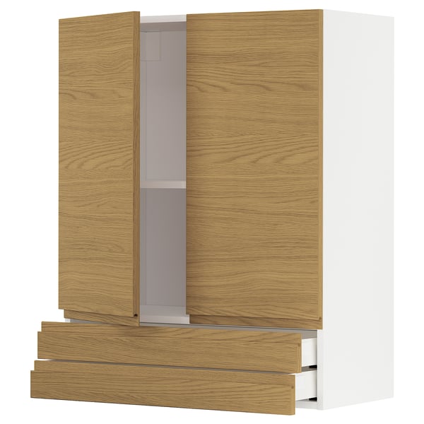 METOD / MAXIMERA wall cabinet w 2 doors/2 drawers, white/Voxtorp oak effect, 80x100 cm