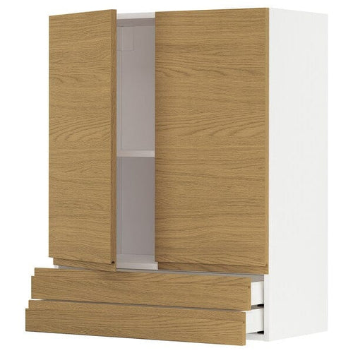 METOD / MAXIMERA wall cabinet w 2 doors/2 drawers, white/Voxtorp oak effect, 80x100 cm