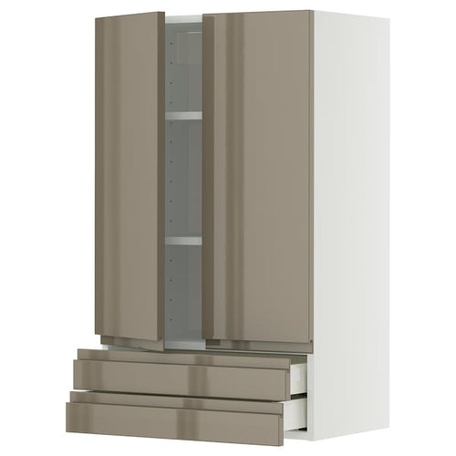 METOD / MAXIMERA - METOD / MAXIMERA Wall cabinet w 2 doors/2 drawers, white/Voxtorp high-gloss dark grey-brown, 60x100 cm