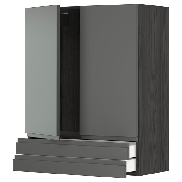 METOD / MAXIMERA wall cabinet w 2 doors/2 drawers, black/Voxtorp dark grey, 80x100 cm