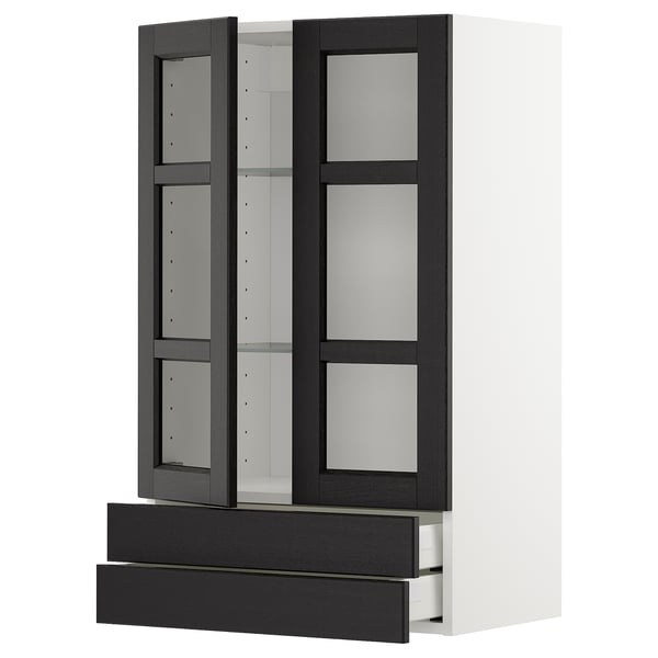 METOD / MAXIMERA wall cab w 2 glass doors/2 drawers