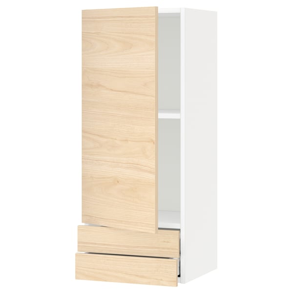 METOD / MAXIMERA wall cabinet with door/2 drawers, white/Askersund light ash effect, 40x100 cm