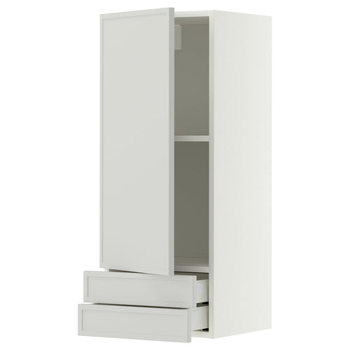 METOD / MAXIMERA wall cabinet with door/2 drawers, white/Aspudden light grey, 40.0x100.0x38.6 cm