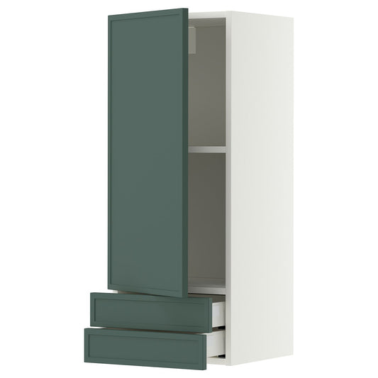 METOD / MAXIMERA wall cabinet with door/2 drawers, white/Aspudden dark grey-green, 40x100 cm