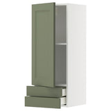 METOD / MAXIMERA wall cabinet with door/2 drawers, white/Axstad grey-green, 40x100 cm