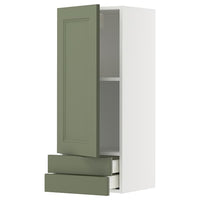 METOD / MAXIMERA wall cabinet with door/2 drawers, white/Axstad grey-green, 40x100 cm
