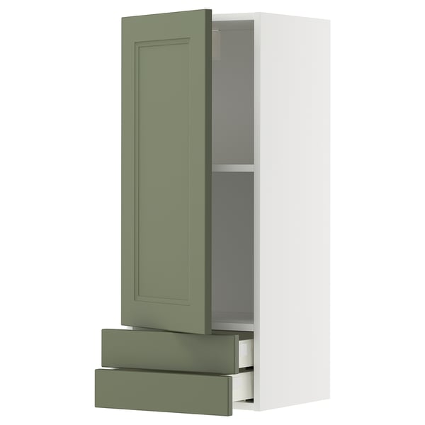 METOD / MAXIMERA wall cabinet with door/2 drawers, white/Axstad grey-green, 40x100 cm