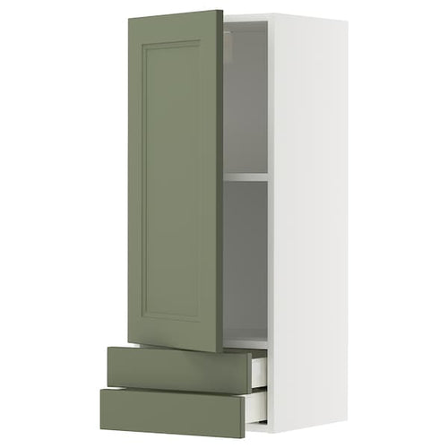 METOD / MAXIMERA - METOD / MAXIMERA Wall cabinet with door/2 drawers, white/Axstad grey-green, 40x100 cm