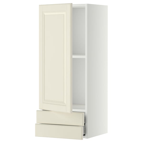 METOD / MAXIMERA wall cabinet with door/2 drawers, white/Bodbyn off-white, 40x100 cm