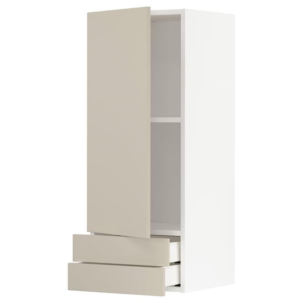 METOD / MAXIMERA wall cabinet with door/2 drawers, white/Havstorp beige, 40x100 cm