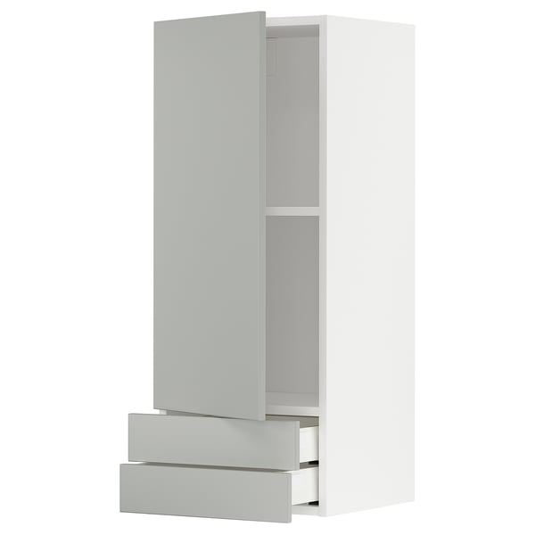 METOD / MAXIMERA wall cabinet with door/2 drawers, white/Havstorp light grey, 40x100 cm