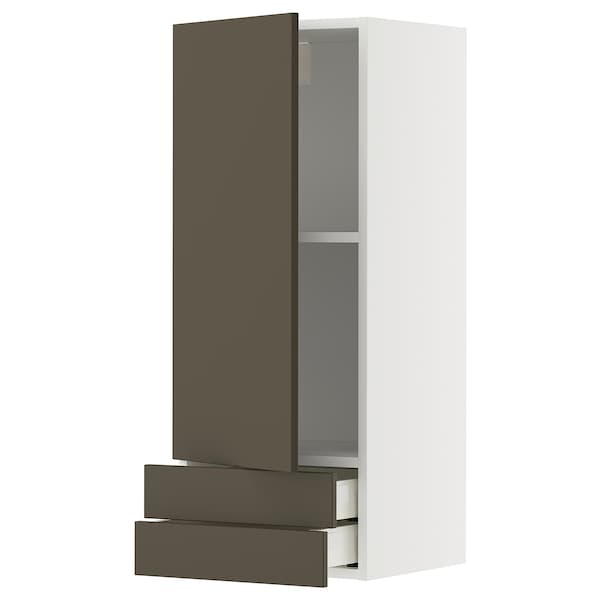 METOD / MAXIMERA - Wall unit with door/2 drawers, white/Havstorp brown-beige,40x100 cm
