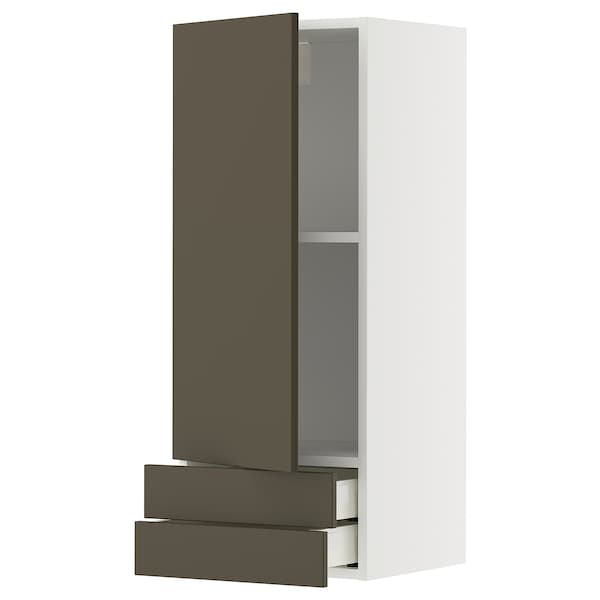 METOD / MAXIMERA - Wall cabinet with door/2 drawers, white/Havstorp brown-beige, 40x100 cm