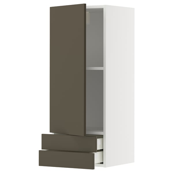 METOD / MAXIMERA - METOD / MAXIMERA Wall cabinet with door/2 drawers, white/Havstorp brown-beige, 40x100 cm