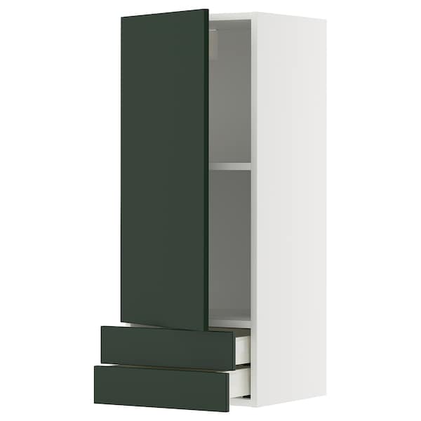 METOD / MAXIMERA - Wall unit with door/2 drawers, white/Havstorp deep green,40x100 cm