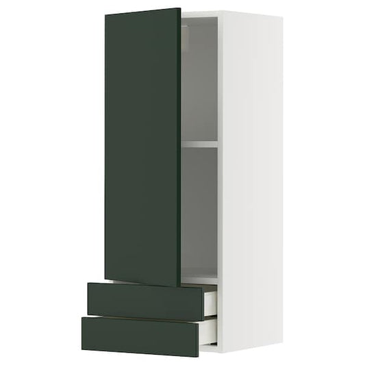 Ikea METOD / MAXIMERA - Wall cabinet with door/2 drawers, white/Havstorp deep green, 40x100 cm