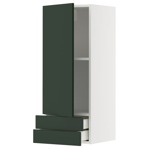METOD / MAXIMERA wall cabinet with door/2 drawers, white/Havstorp deep green, 40x100 cm