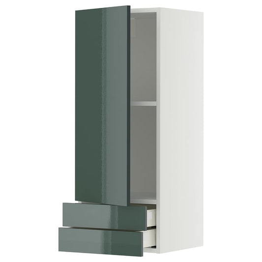 METOD / MAXIMERA - METOD / MAXIMERA Wall cabinet with door/2 drawers, white/Kallarp high-gloss dark grey-green, 40x100 cm