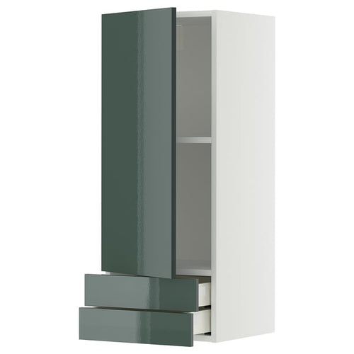 METOD / MAXIMERA - METOD / MAXIMERA Wall cabinet with door/2 drawers, white/Kallarp high-gloss dark grey-green, 40x100 cm