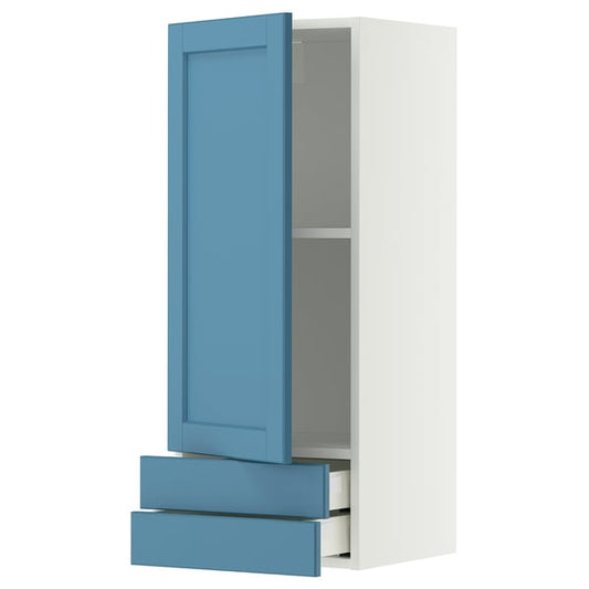 METOD / MAXIMERA wall unit with door/2drawers, white/Lerhyttan blue, 40x100 cm
