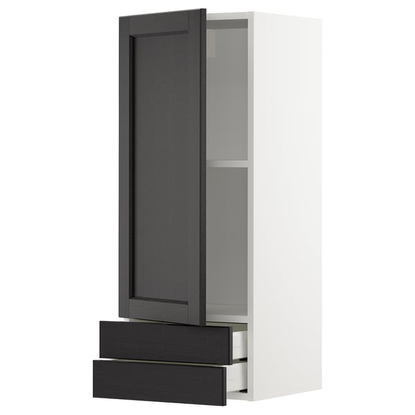 METOD / MAXIMERA - METOD / MAXIMERA Wall cabinet with door/2 drawers, white/Lerhyttan black stained, 40x100 cm