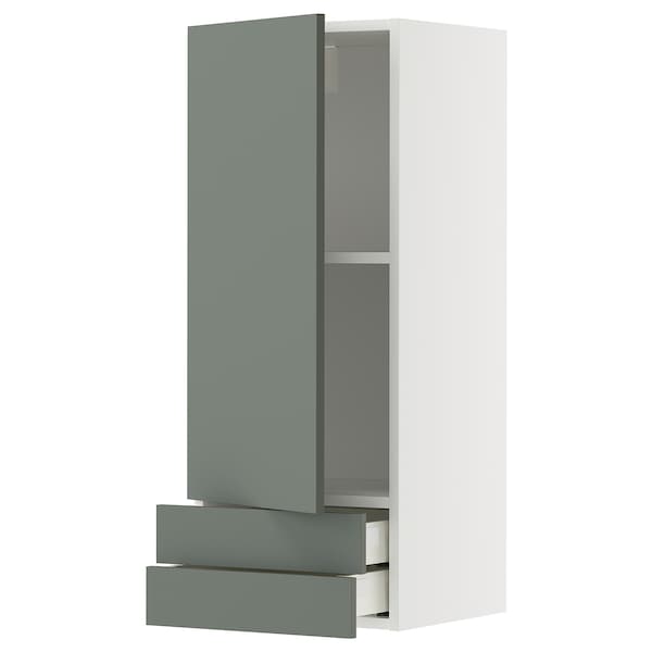 Ikea METOD / MAXIMERA - Wall cabinet with door/2 drawers, white/Nickebo matt grey-green, 40x100 cm