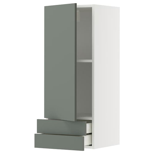 METOD / MAXIMERA - METOD / MAXIMERA Wall cabinet with door/2 drawers, white/Nickebo matt grey-green, 40x100 cm