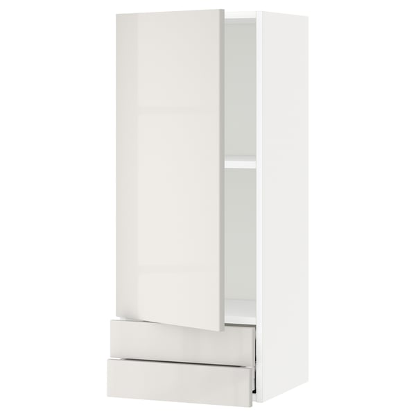METOD / MAXIMERA wall cabinet with door/2 drawers, white/Ringhult light grey, 40x100 cm