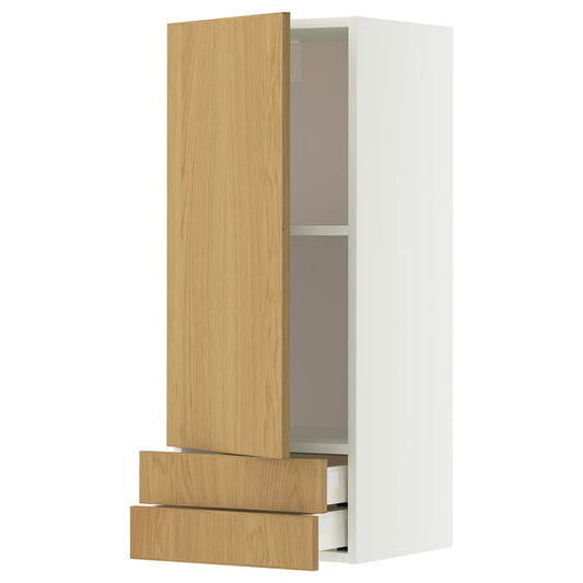 METOD / MAXIMERA wall unit with door/2drawers, white/Sinarp oak veneer, 40x100 cm