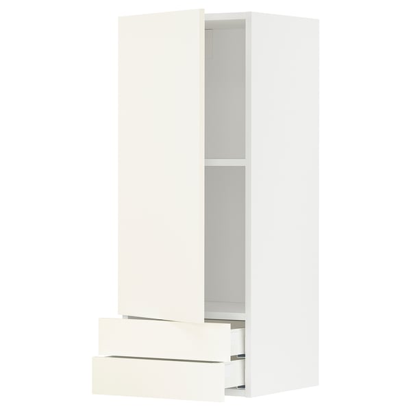 METOD / MAXIMERA wall cabinet with door/2 drawers, white/Vallstena white, 40x100 cm