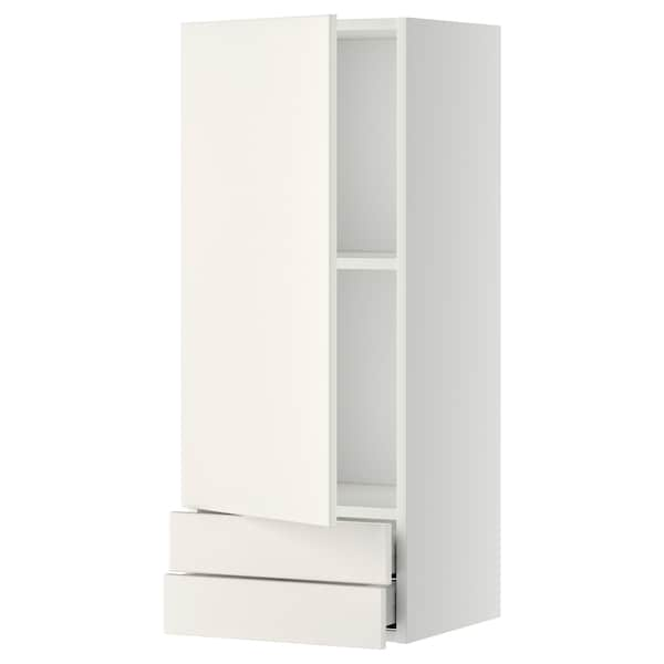 METOD / MAXIMERA - Wall cabinet with door/2 drawers, white/Veddinge white, 40x100 cm