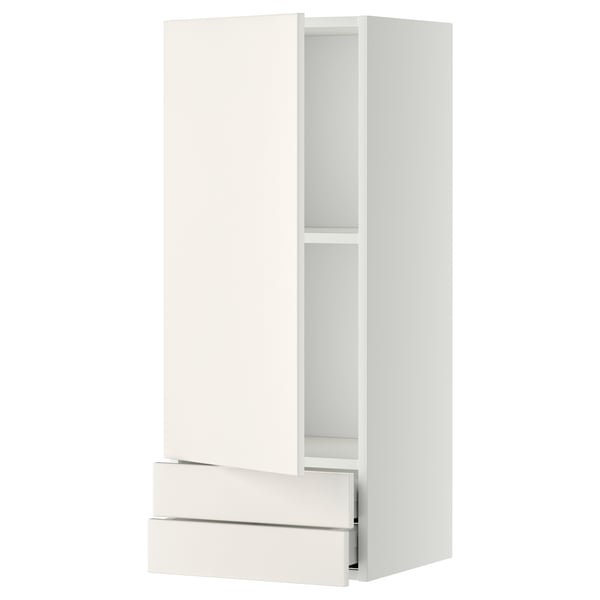 METOD / MAXIMERA wall cabinet with door/2 drawers, white/Veddinge white, 40x100 cm