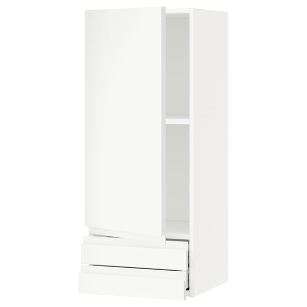 METOD / MAXIMERA wall cabinet with door/2 drawers, white/Voxtorp matt white, 40x100 cm
