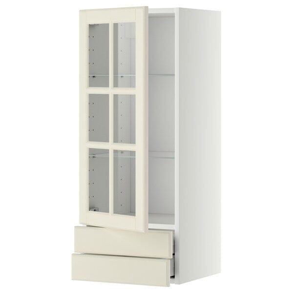 Ikea METOD / MAXIMERA - Wall cabinet w glass door/2 drawers, white/Bodbyn off-white, 40x100 cm