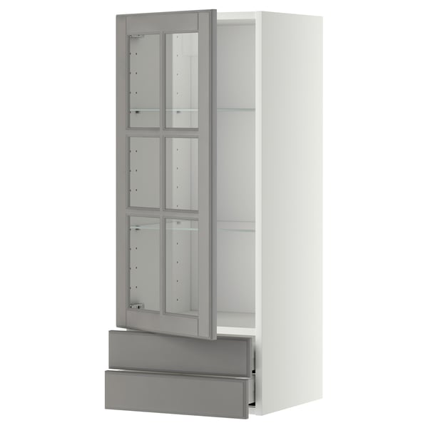METOD / MAXIMERA - METOD / MAXIMERA Wall cabinet w glass door/2 drawers, white/Bodbyn grey, 40x100 cm