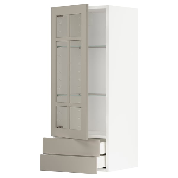 METOD / MAXIMERA - METOD / MAXIMERA Wall cabinet w glass door/2 drawers, white/Stensund beige, 40x100 cm