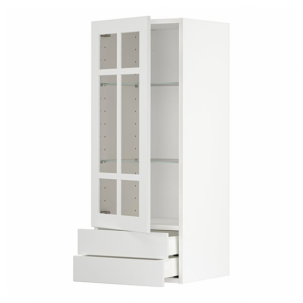 METOD / MAXIMERA - METOD / MAXIMERA Wall cabinet w glass door/2 drawers, white/Stensund white, 40x100 cm