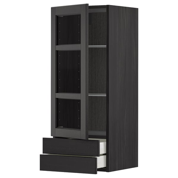 METOD / MAXIMERA - METOD / MAXIMERA Wall cabinet w glass door/2 drawers, black/Lerhyttan black stained, 40x100 cm