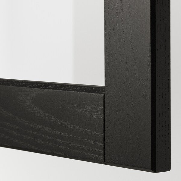 METOD / MAXIMERA - Wall cabinet w glass door/2 drawers, black/Lerhyttan black stained, 40x100 cm