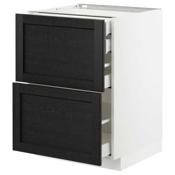 METOD - Base cb 2 frnts/2 low/1 md/1 hi drw, white/Lerhyttan black stained , 60x60 cm