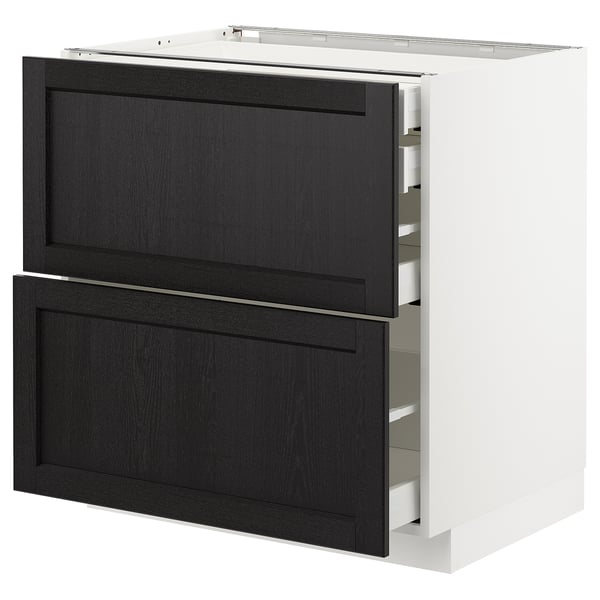 METOD base cb 2 frnts/2 low/1 md/1 hi drw, white/Lerhyttan black stained, 80x60 cm