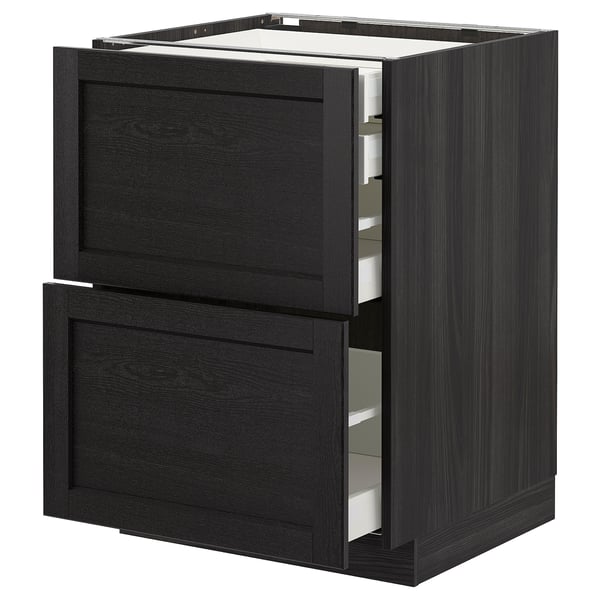 METOD base cb 2 frnts/2 low/1 md/1 hi drw, black/Lerhyttan black stained, 60x60 cm