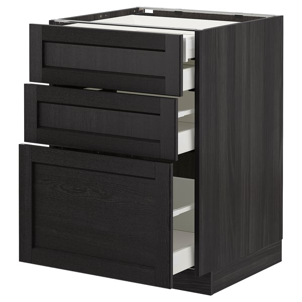 METOD base cb 3 frnts/2 low/1 md/1 hi drw, black/Lerhyttan black stained, 60x60 cm