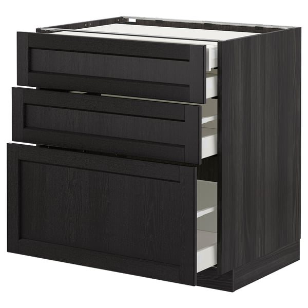 METOD base cb 3 frnts/2 low/1 md/1 hi drw, black/Lerhyttan black stained, 80x60 cm