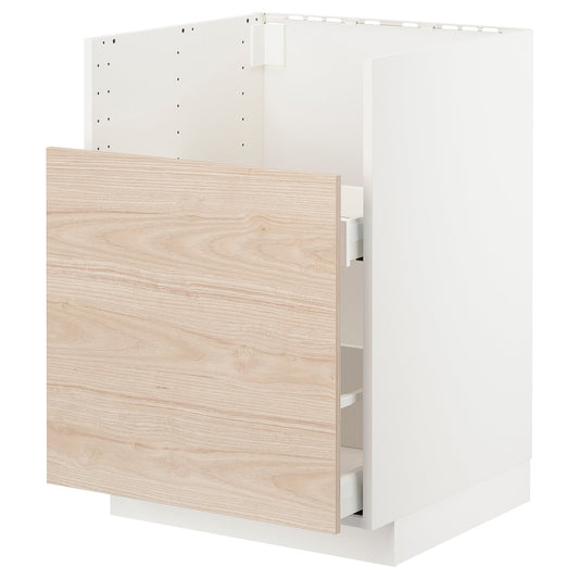 METOD base cab f TALLSJÖN sink, white/Askersund light ash effect, 60x60 cm