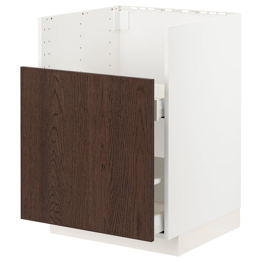 METOD base cab f TALLSJÖN sink, white/Sinarp brown, 60x60 cm