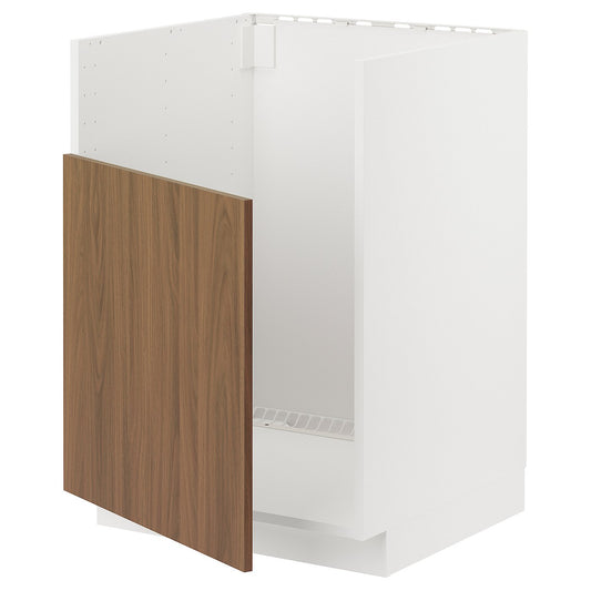 METOD base cab f TALLSJÖN sink, white/Tistorp brown walnut effect, 60x60 cm