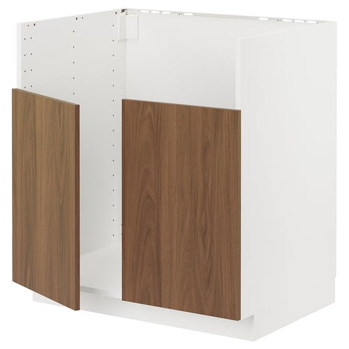 METOD Mob sink base TALLSJÖN, white/Tistorp brown walnut effect, 80x60 cm